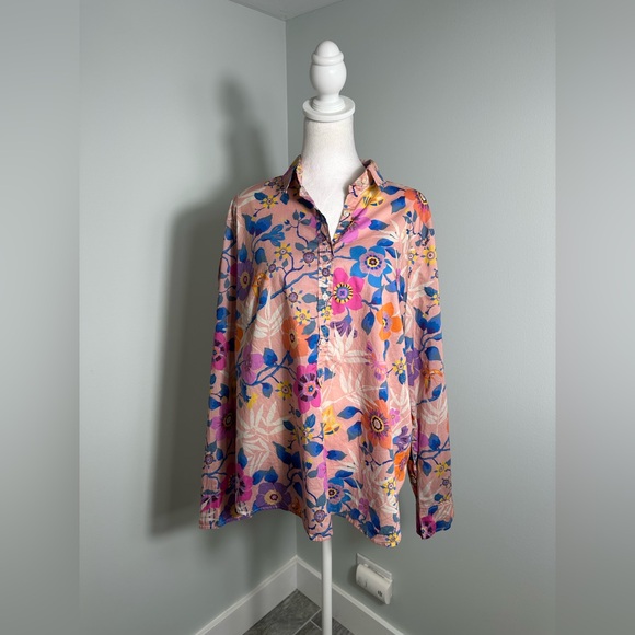 Liberty Art Fabrics for J. Crew Partial Button Down Floral Print Top Size 18 - Picture 3 of 17